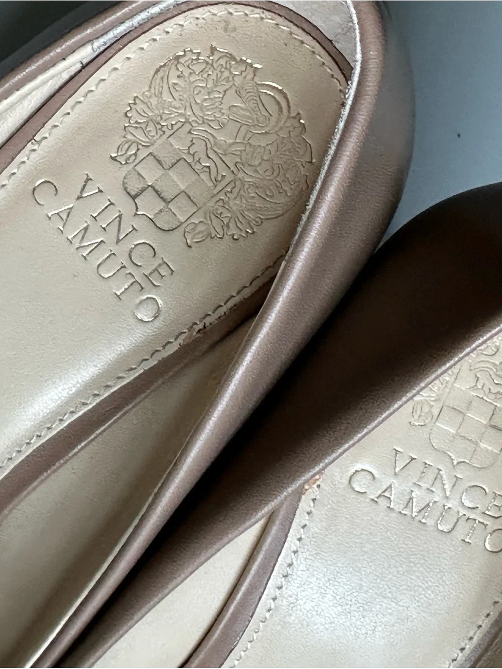 Vince Camuto Taupe Leather Wedge Heels